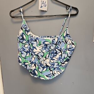 #146 Strappy Floral Blue & Green Printed Camisole Top With Boning